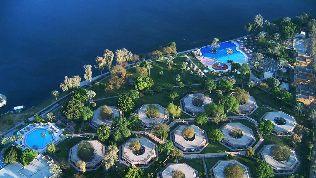 Nile-side resort accommodation with private pools and gardens