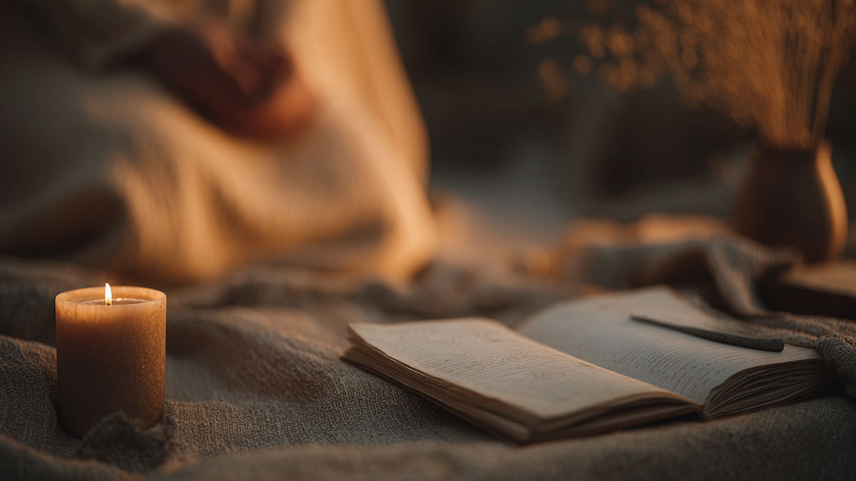 Meditative candlelit evening and sacred journal space